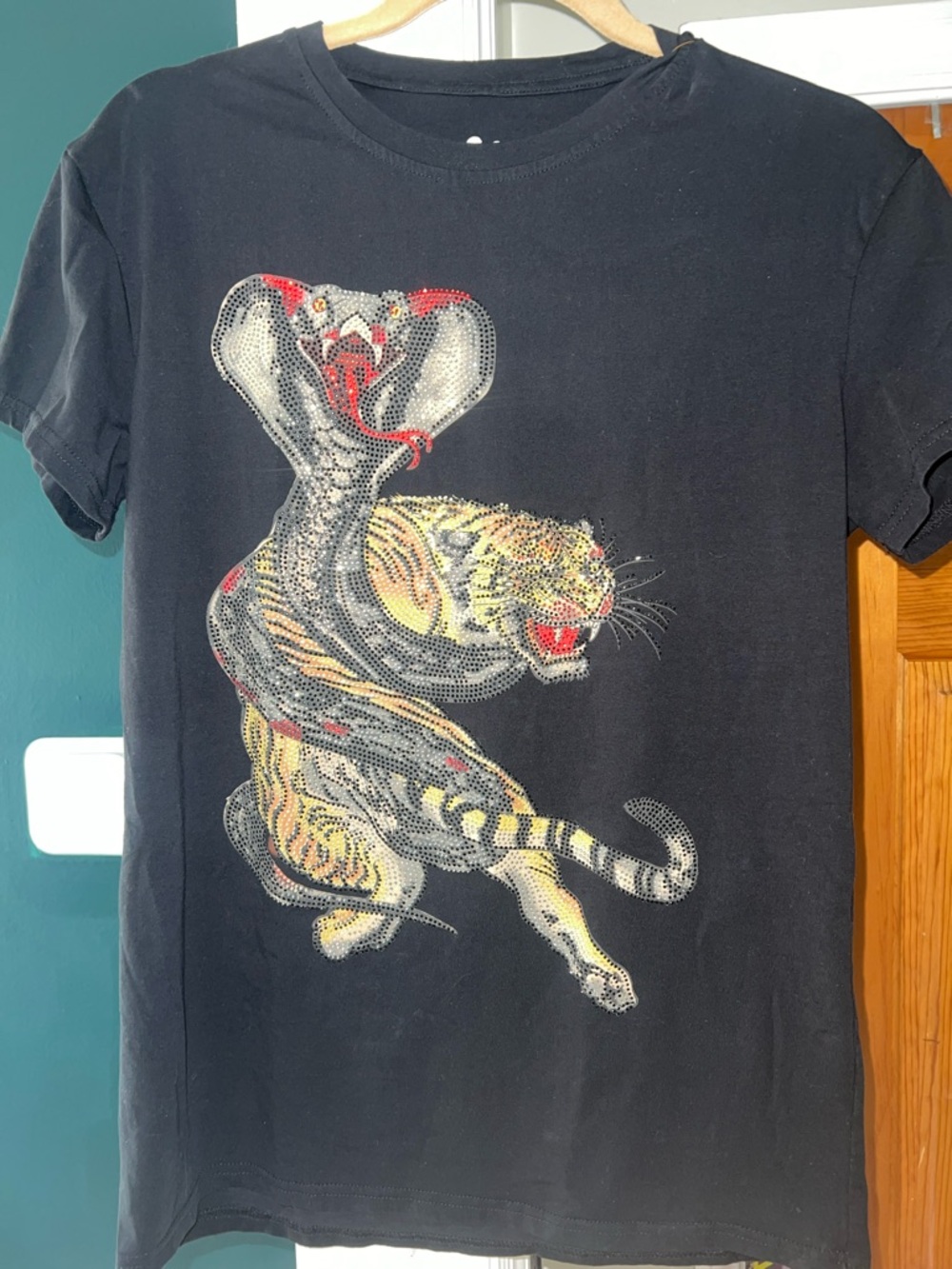 Black Graphic rhinestone Tee 'HEADS OR TAILS' unisex
